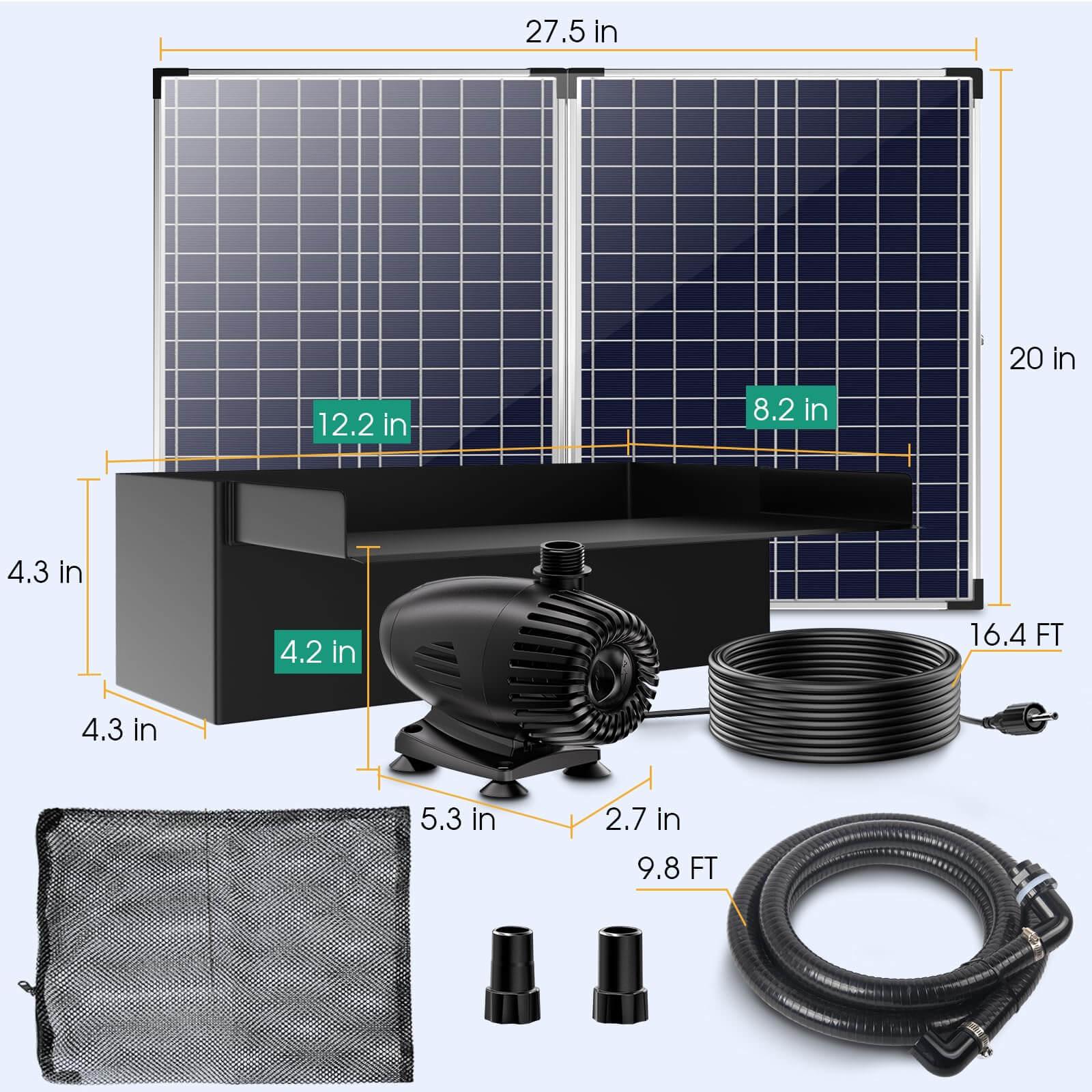 70W 580GPH Solar Waterfall Pump Kit with 12"x4.3" Spillway
