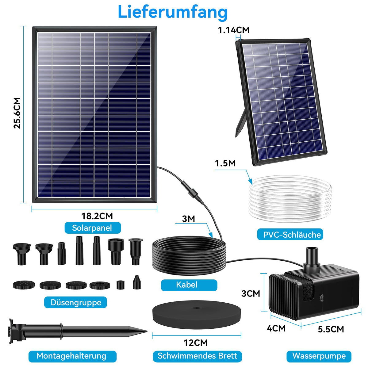 8W Solar-Springbrunnenpumpe für Vogeltränken mit und Akku