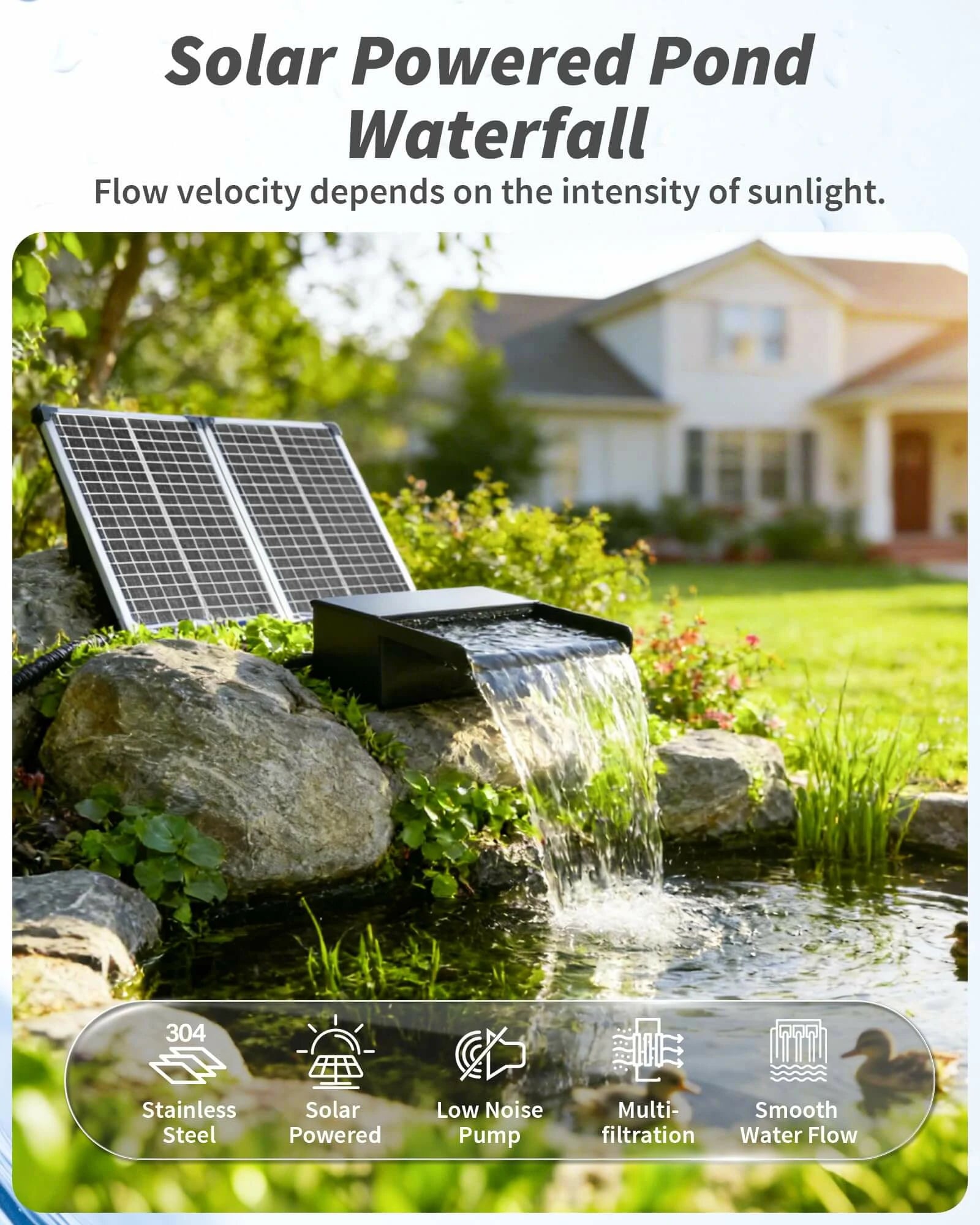 P5703Y 70W 680 GPH Solar Waterfall Pump with 12" Spillway