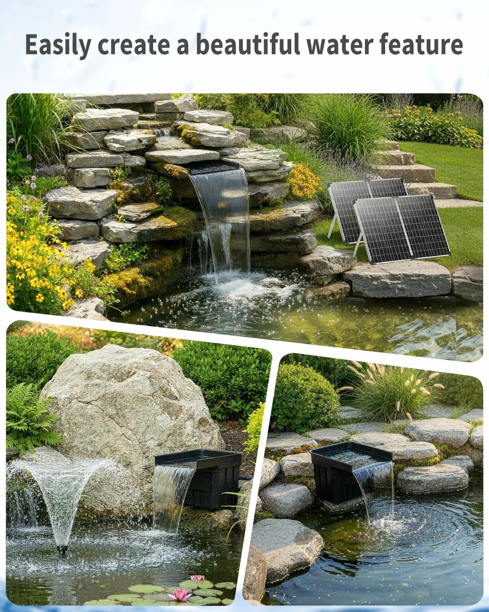 120W 1600GPH Solar Waterfall Pump Kit with 12.6"x15" Spillway