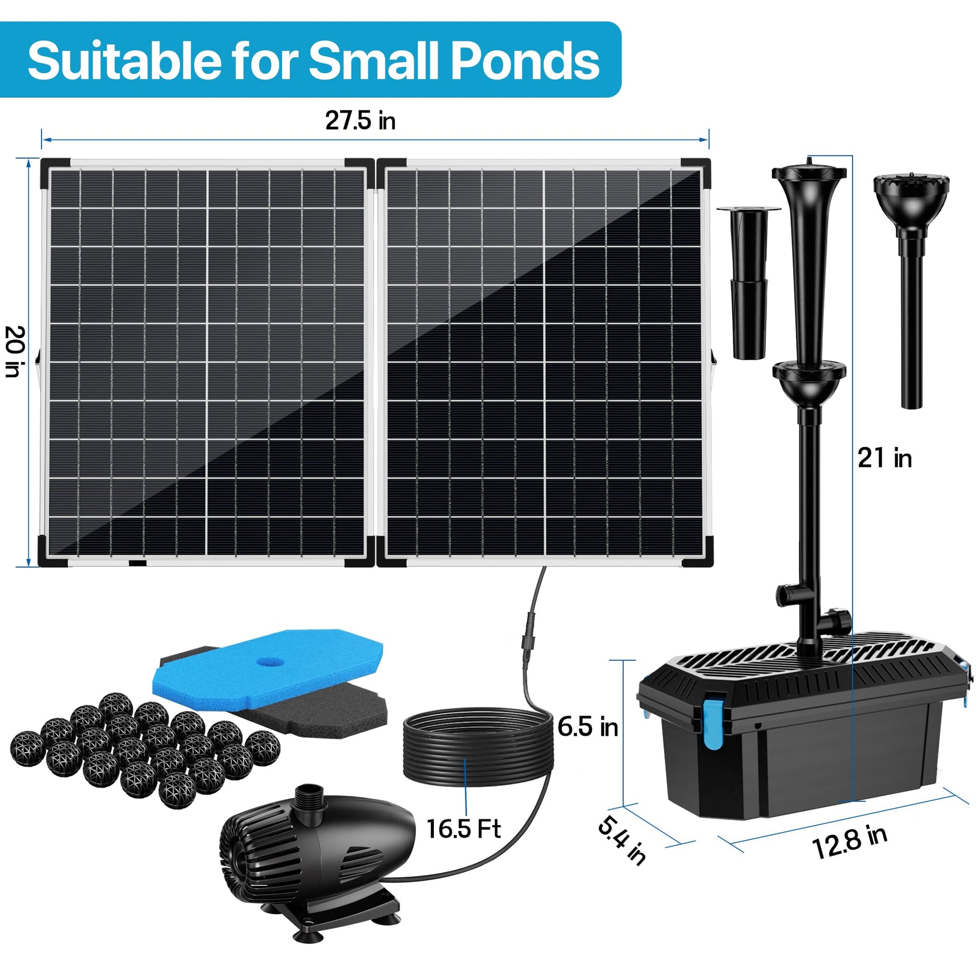 70-W-Solar-Teichpumpe und Filterset – 580 GPH 