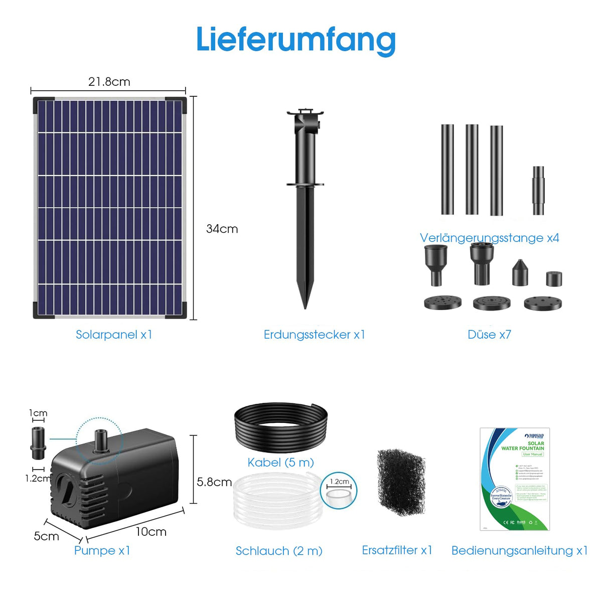 12W Solar-Springbrunnenpumpe, 600 l/h