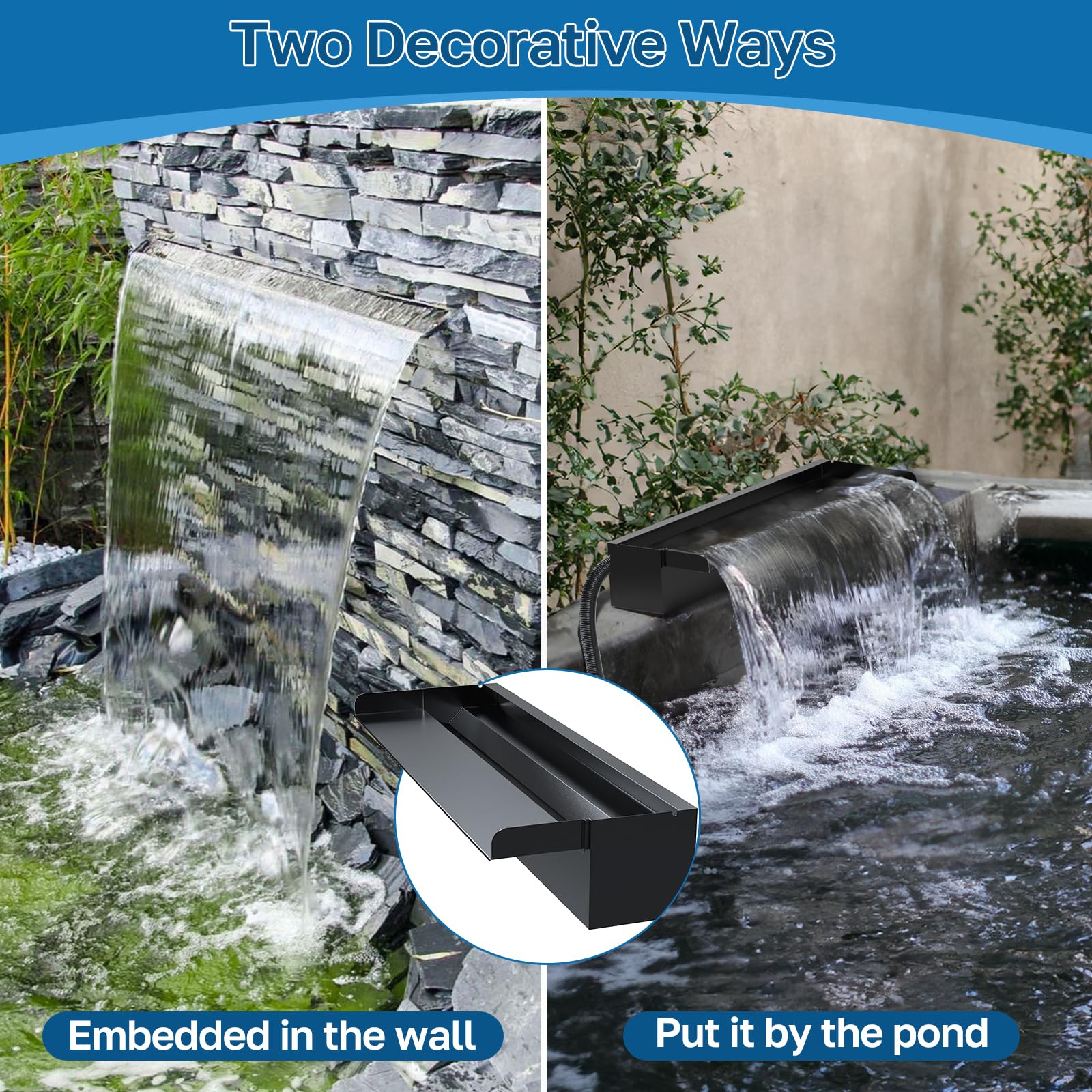 80 W 1200 GPH Wasserfallpumpe und 24 Zoll Teich-Wasserfall-Überlauf 