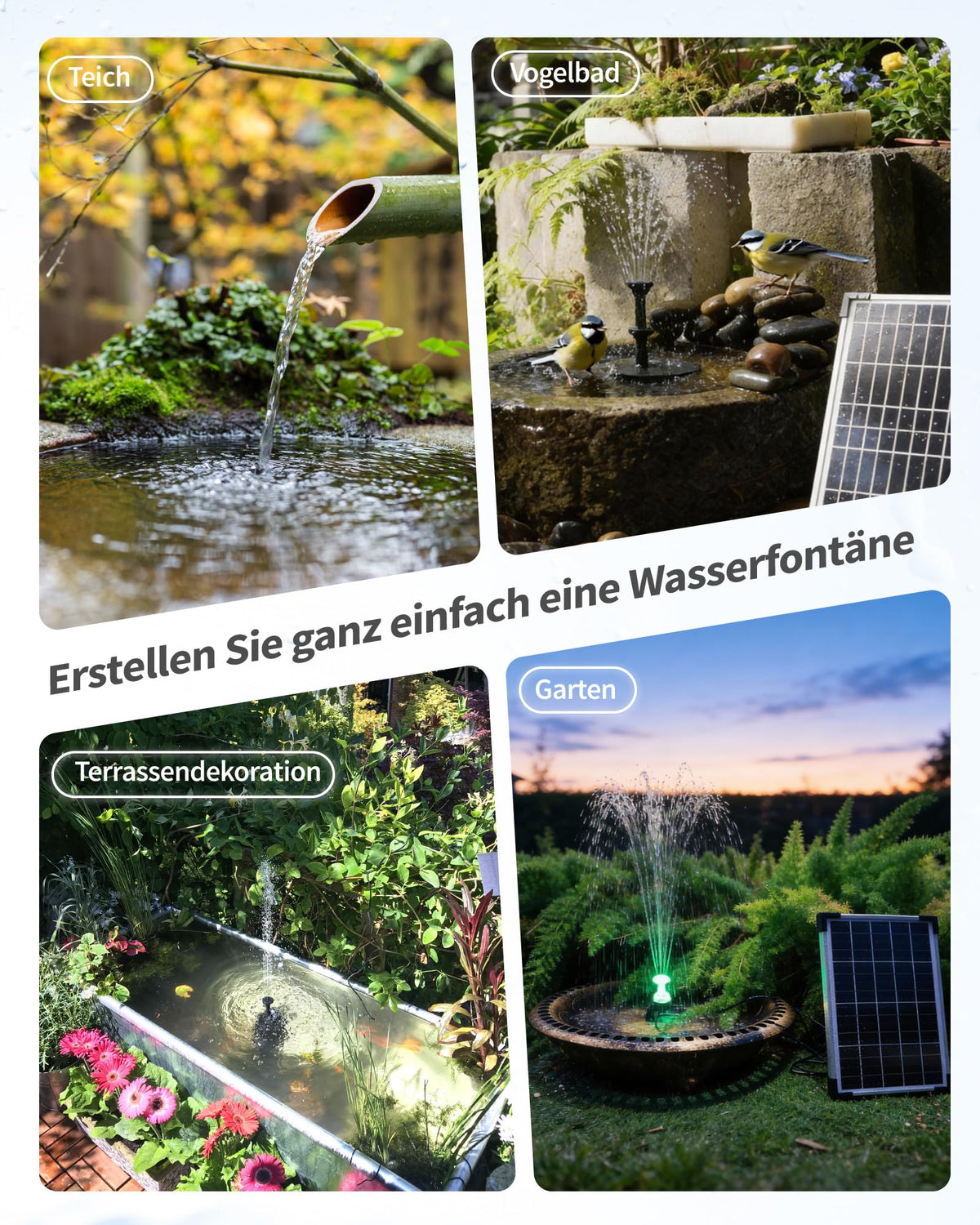 12W Solar-Springbrunnenpumpe mit Akku und Beleuchtung