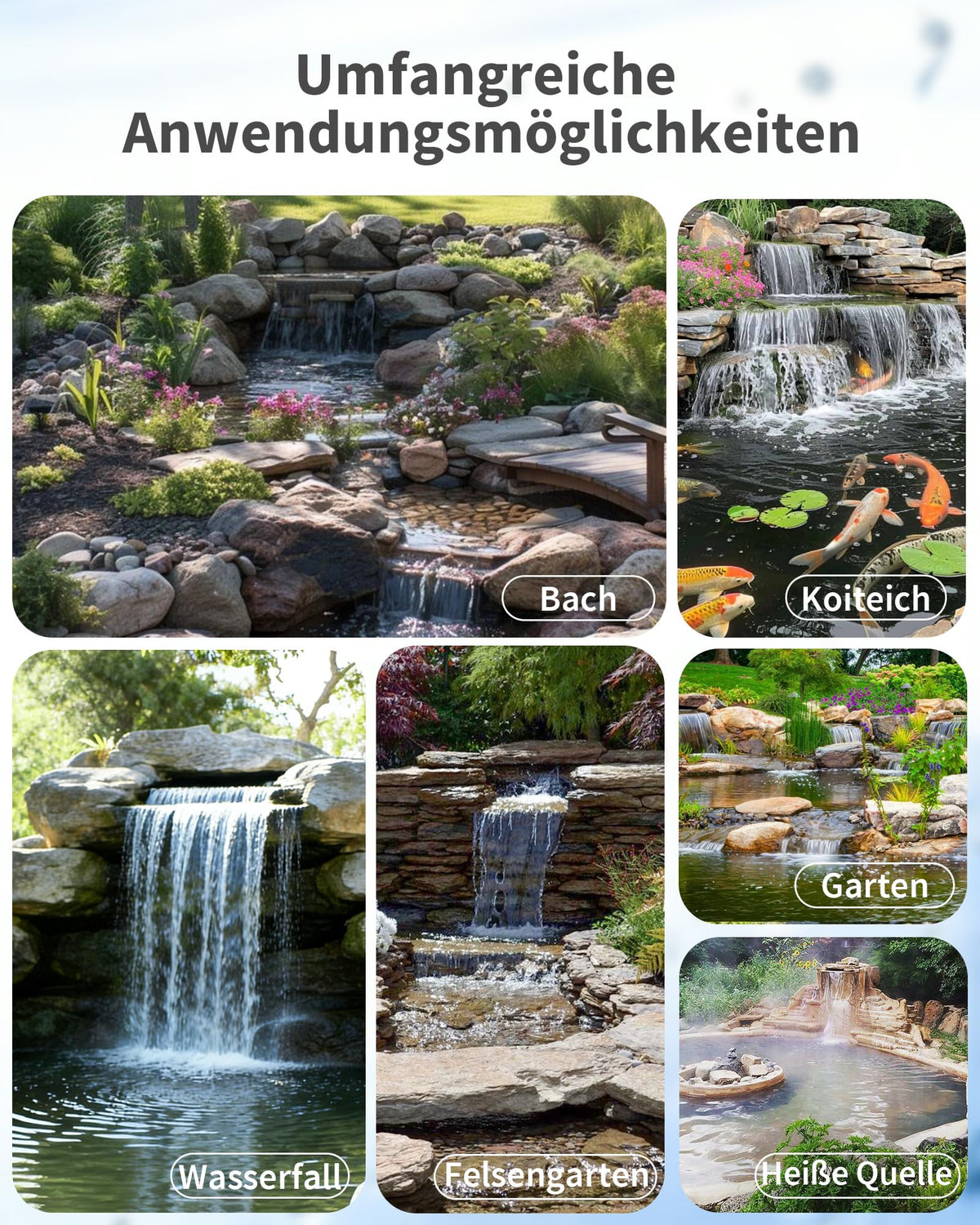 Großes Teichwasserfall-Set, 58 cm breit, für Teich und Bach