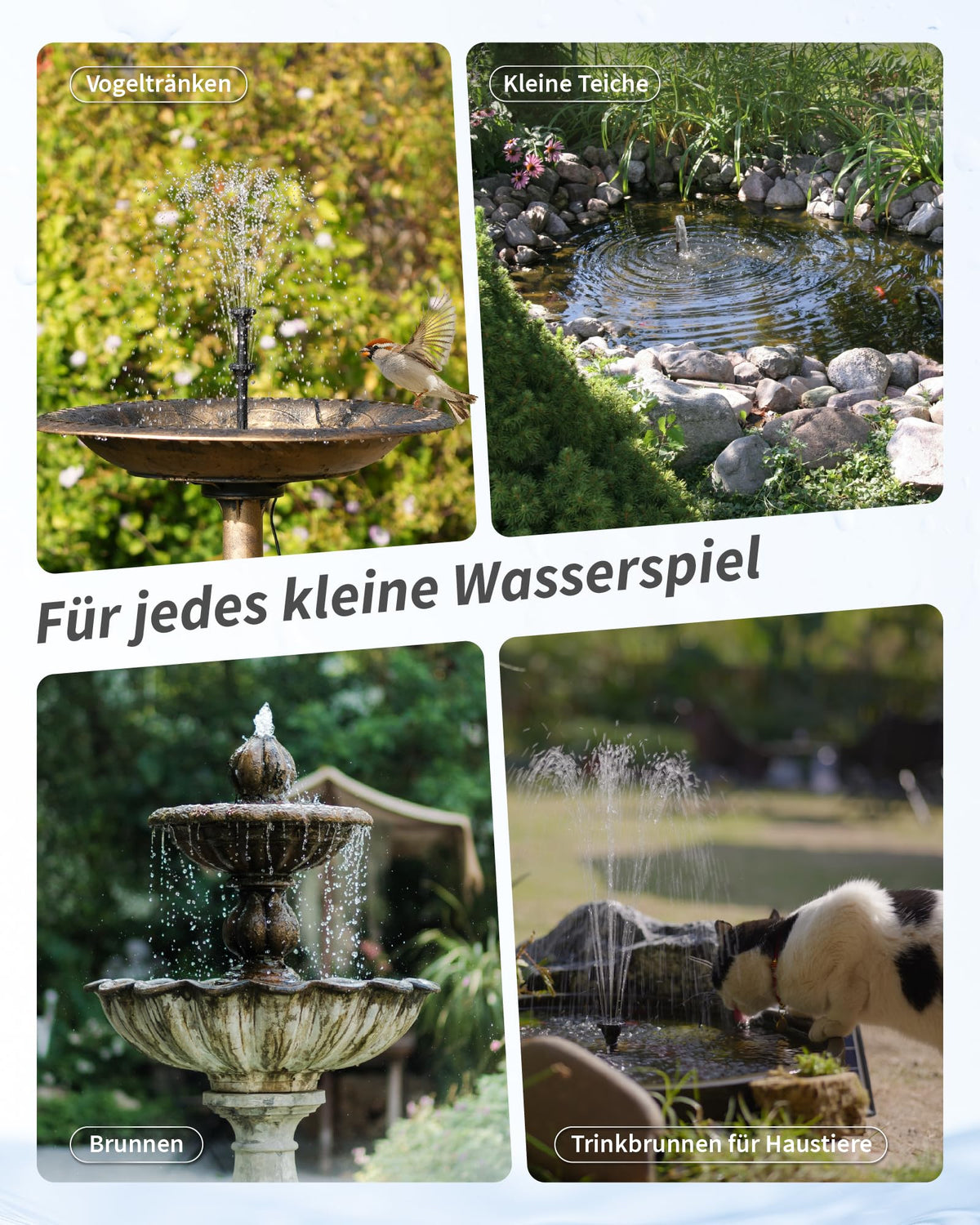 6,5W Solar Springbrunnen mit Teichfilter und Akku
