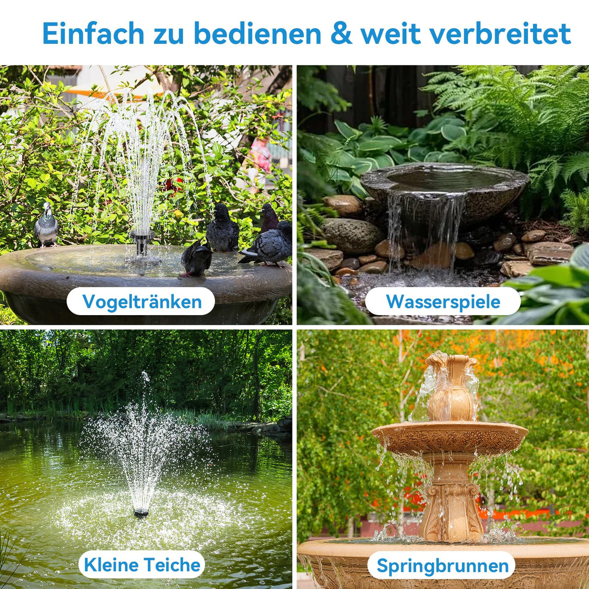 8W Solar Springbrunnen mit Teichfilter, 3600mAh Batteriebackup