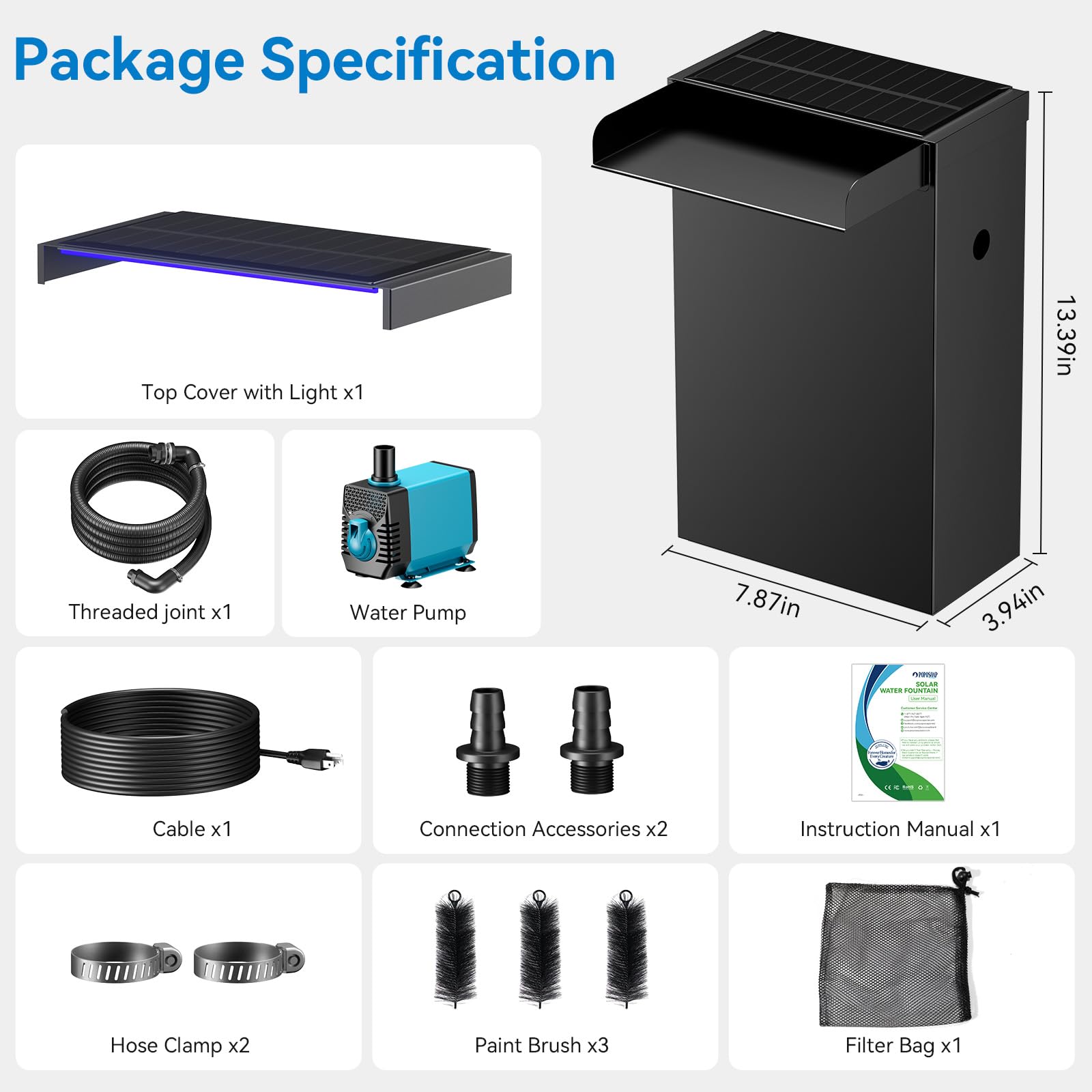 40 W 660 GPH Wasserpumpe mit Teich-Wasserfall-Box (LED-Licht) 