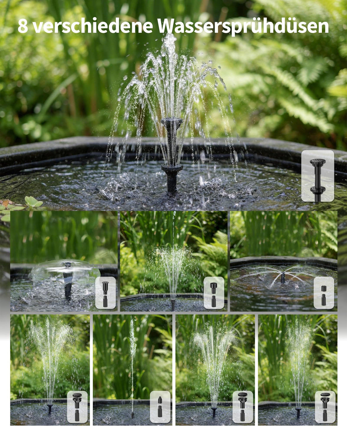 6,5W Solar Springbrunnen mit Teichfilter und Akku