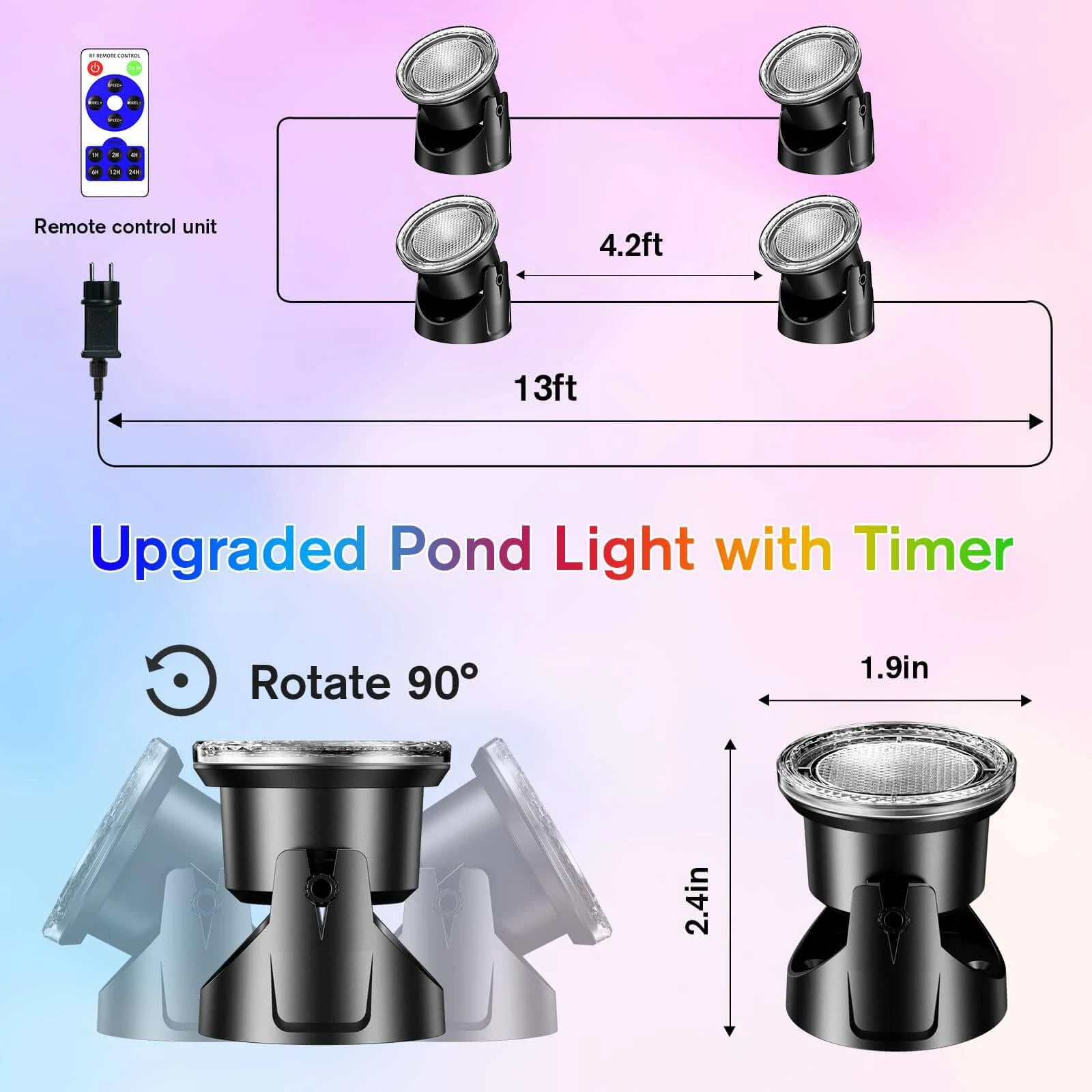 4-Head Colored Underwater Pond Lights with Memory Function