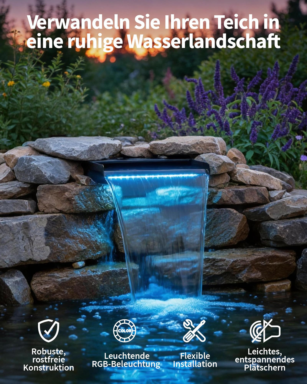 30 cm breiter Teich Wasserfall für Gartenteich