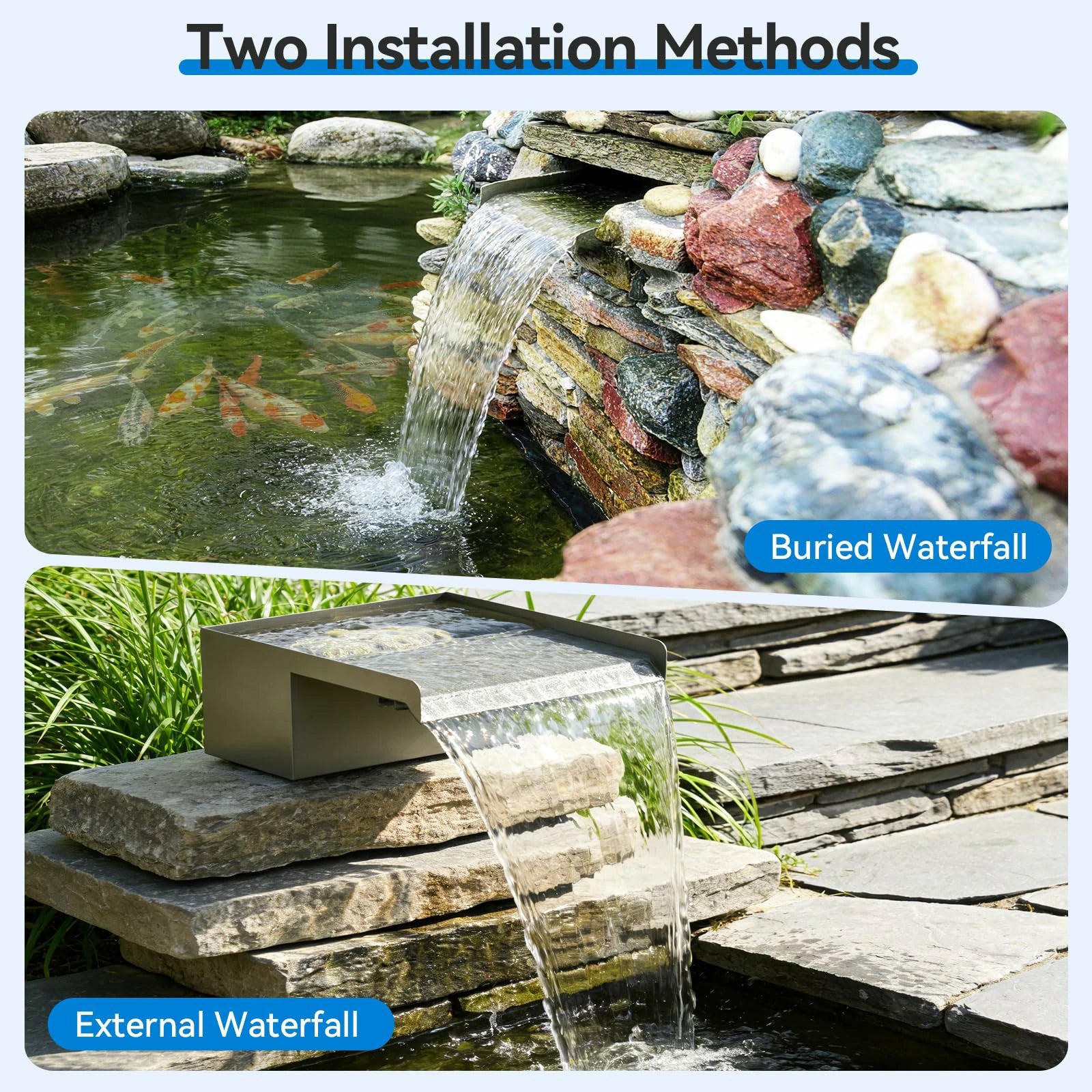 40W 660GPH Waterfall Pump Kit with 12" Spillway & Pond  Filter (LED)