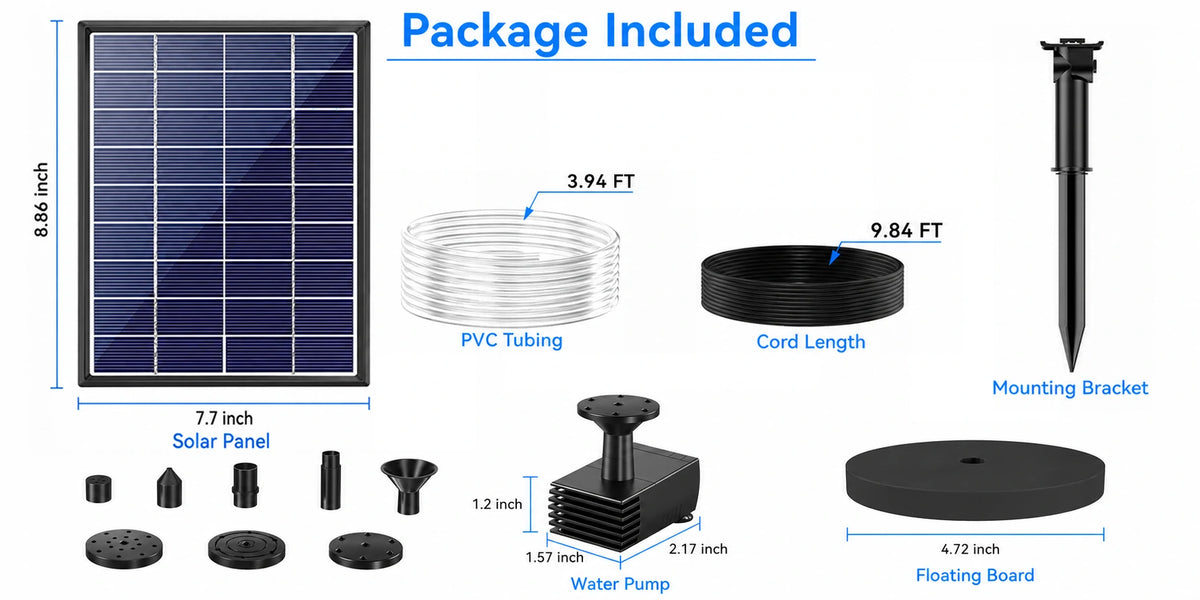 mini solar fountain for bird bath packing include