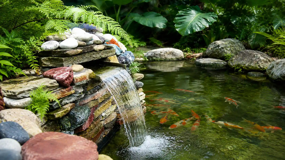 pond filter waterfall kit for koi ponds, backyard landscapes