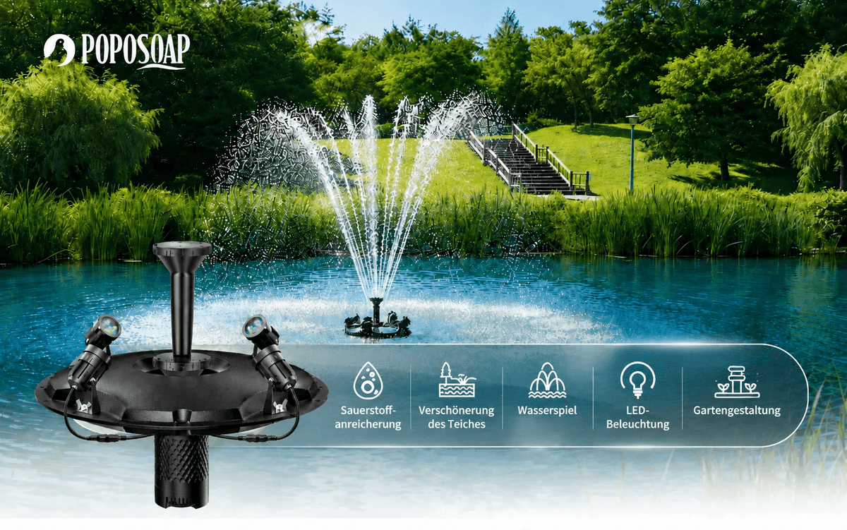 4500 l/h Schwimmende Teichfontäne & Belüftung Komplett-Set