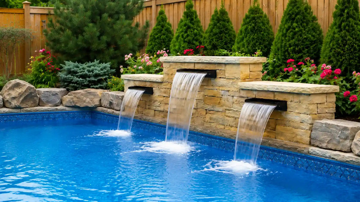 Multi Spillway Wasservorhang Funktion mit Wasserfall Teichpumpen, elegante Wasserfälle für den Garten, Wasserfallpumpen für Teiche für Poollandschaft