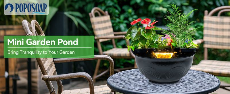 Mini Water Garden Pond Kit with Waterfall & LED Lighting