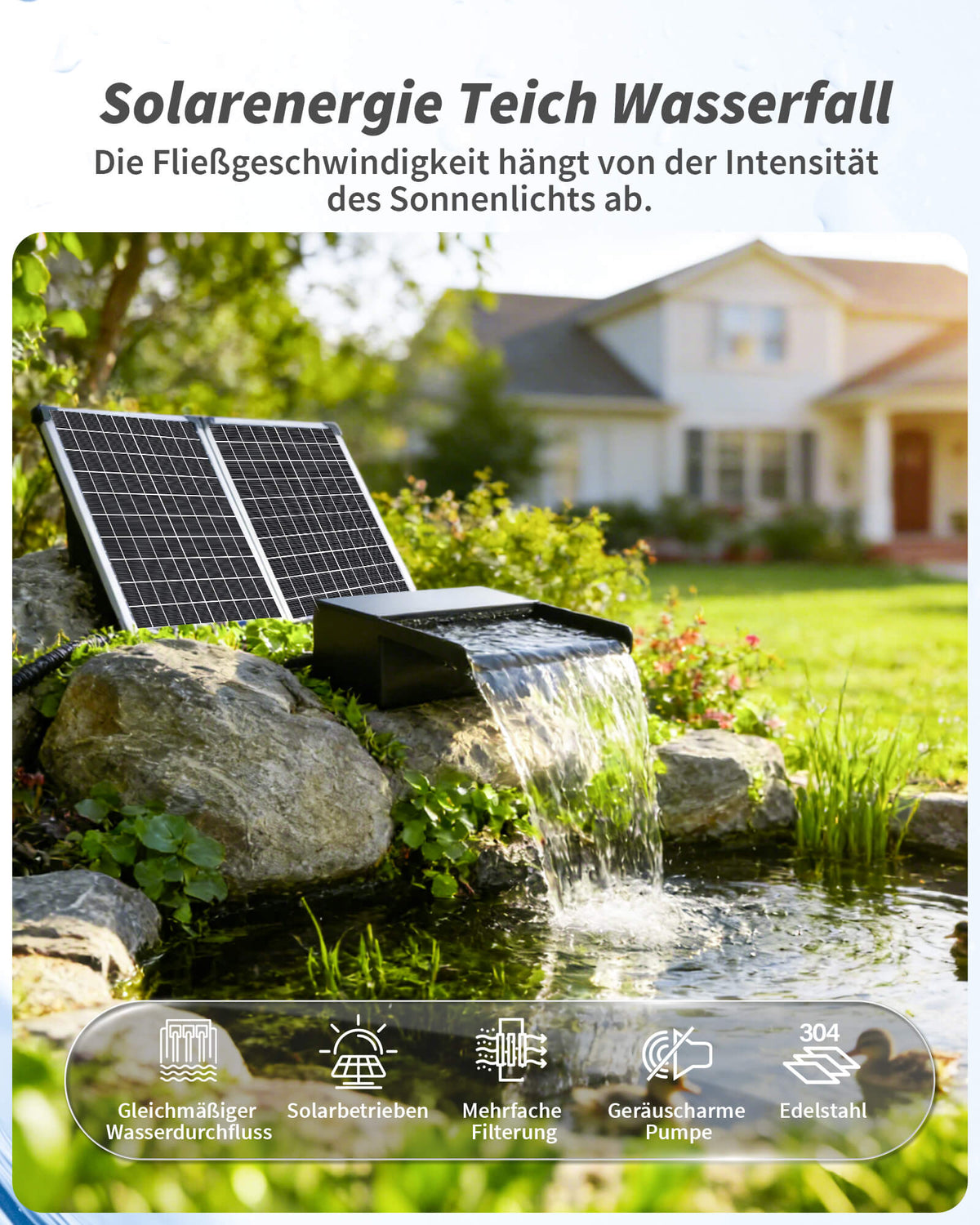 55W Solar-Wasserfallpumpen-Set mit 20-cm-Auslauf