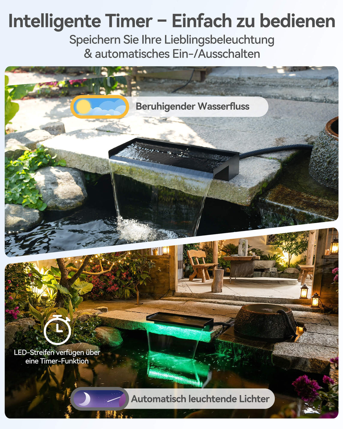 Wasserfallpumpen-Set mit 60-cm-Auslauf und Beleuchtung