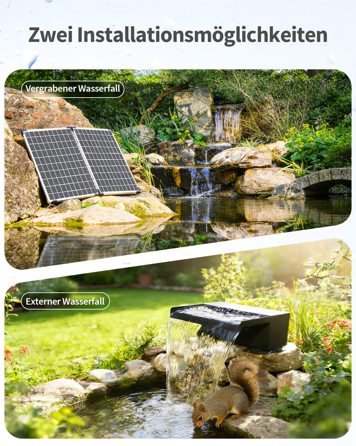 55W Solar-Wasserfallpumpen-Set mit 20-cm-Auslauf