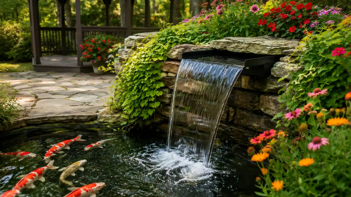 Garten Wasserfall Spillway Feature für Koi Teich, Außenlandschaft Wasserspiel mit Spillway Bowl Brunnen
